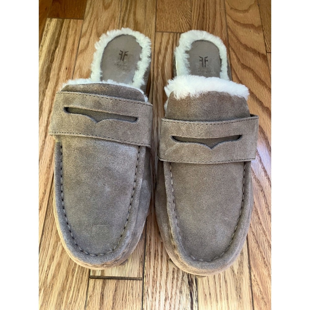 Frye Melody Suede Shearling Lined Clogs in Mushroom Walnut 10M Boho Festival - Picture 4 of 8